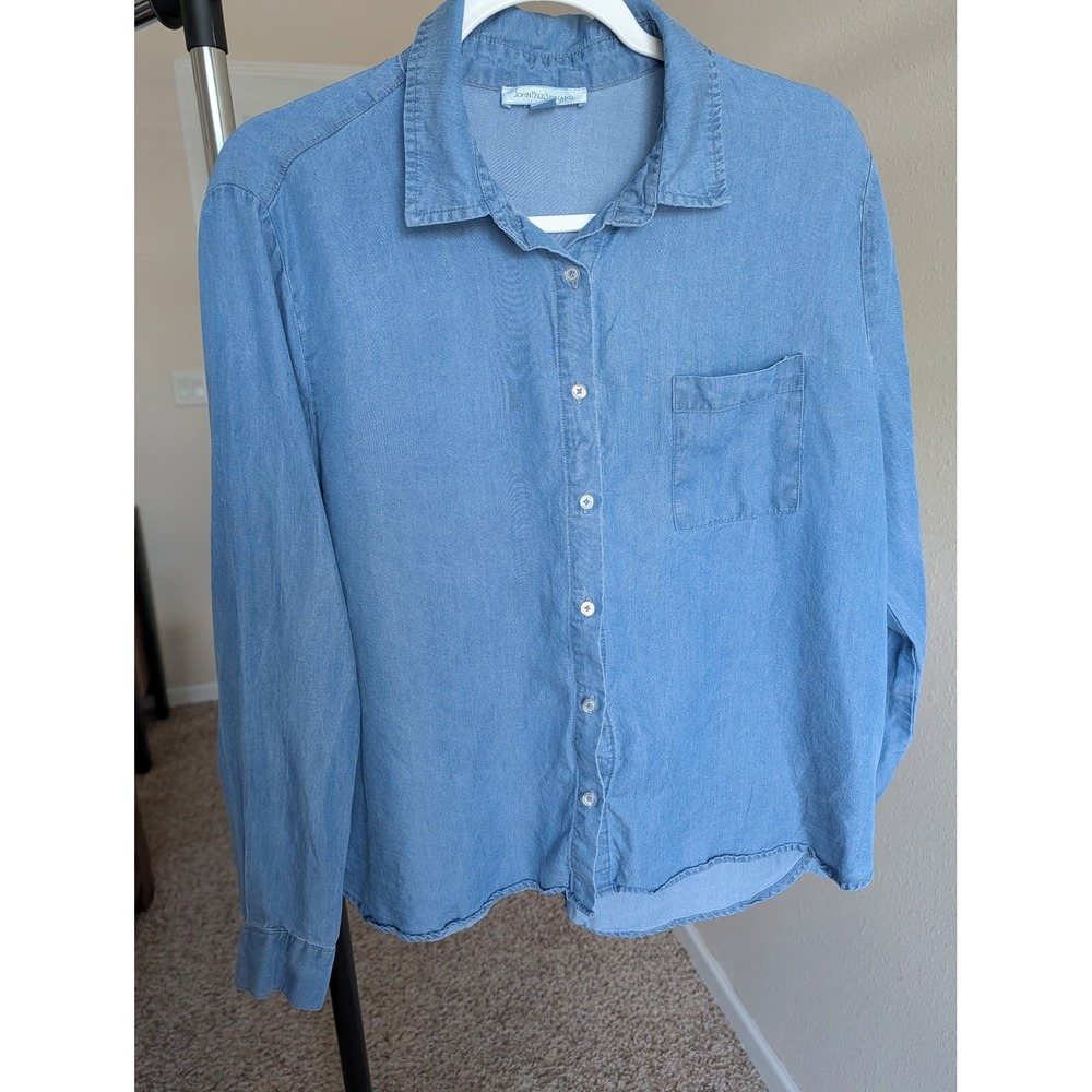 John Paul Richard Blue Lyocell Button Down Shirt PXL Petite XL Long Sleeve Top